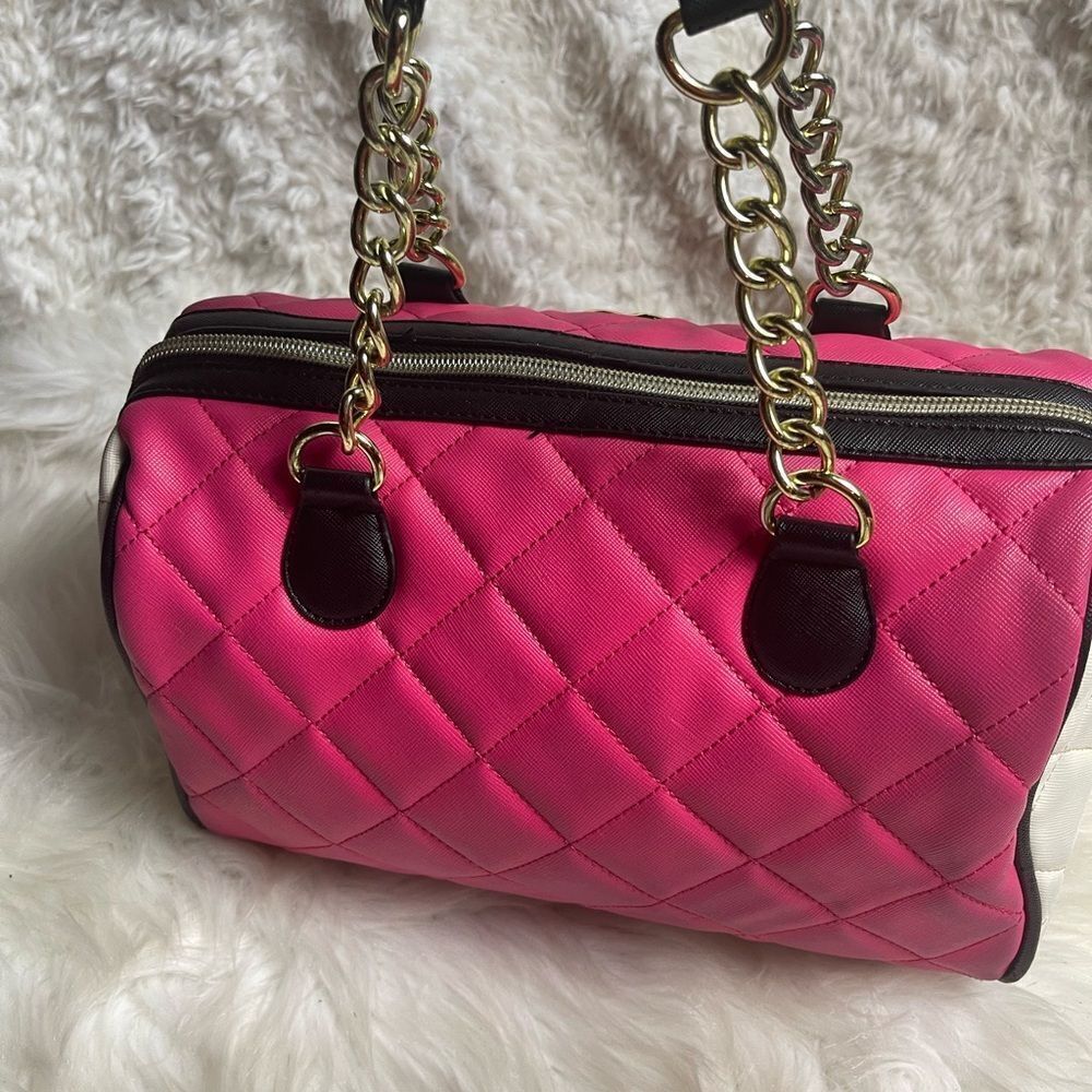 Betsey Johnson Synthetic hot pink, beige & black quilted Satchel/ crossbody bag - Picture 5 of 13